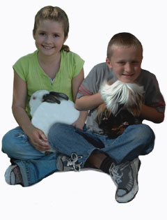 Two ARBA Youth members with rabbit and cavy